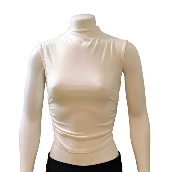 Almost Famous Juniors Funnel Neck Ruched Sleeveless Top - Picture 1 of 4